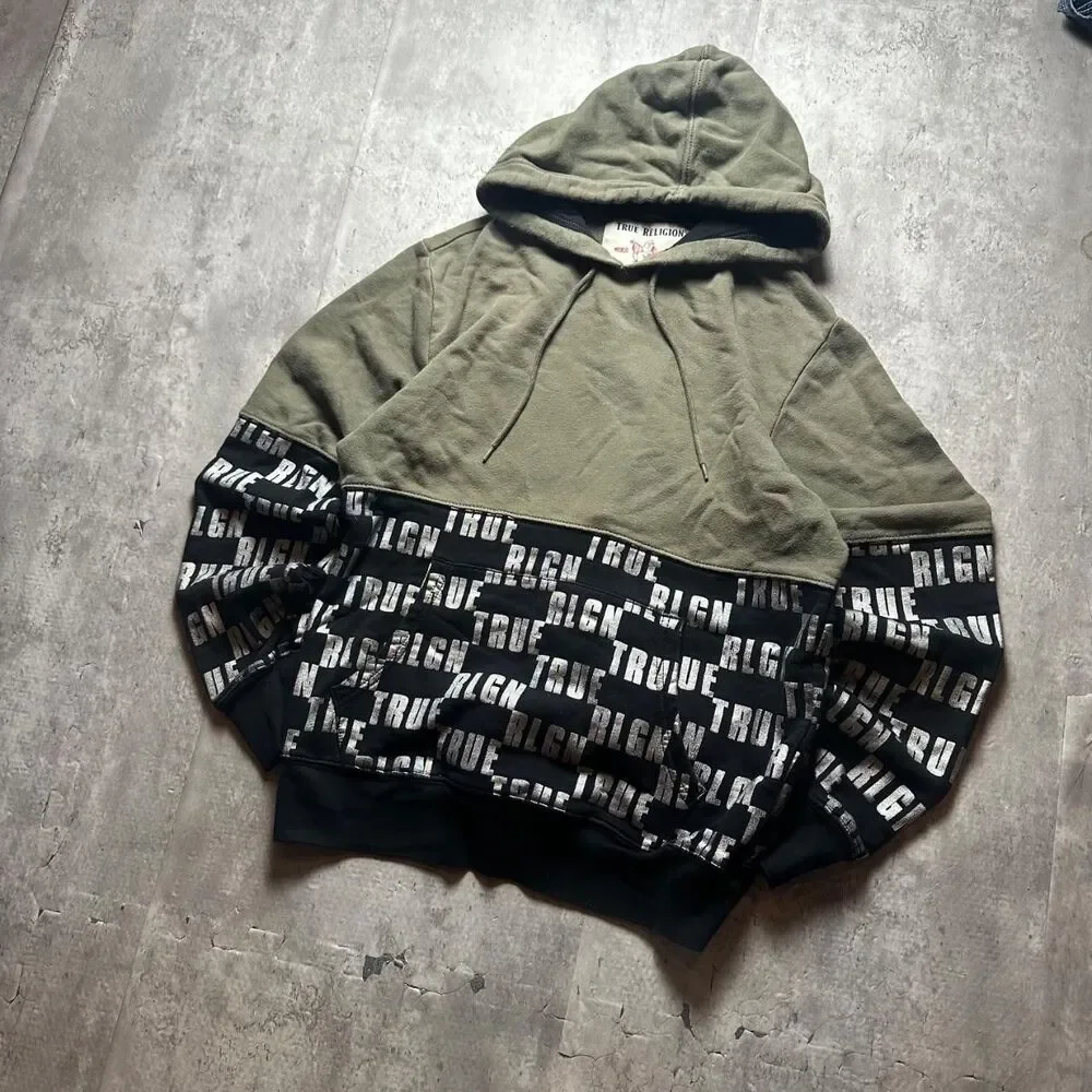 True-religion Men's Green and Khaki Hoodie
